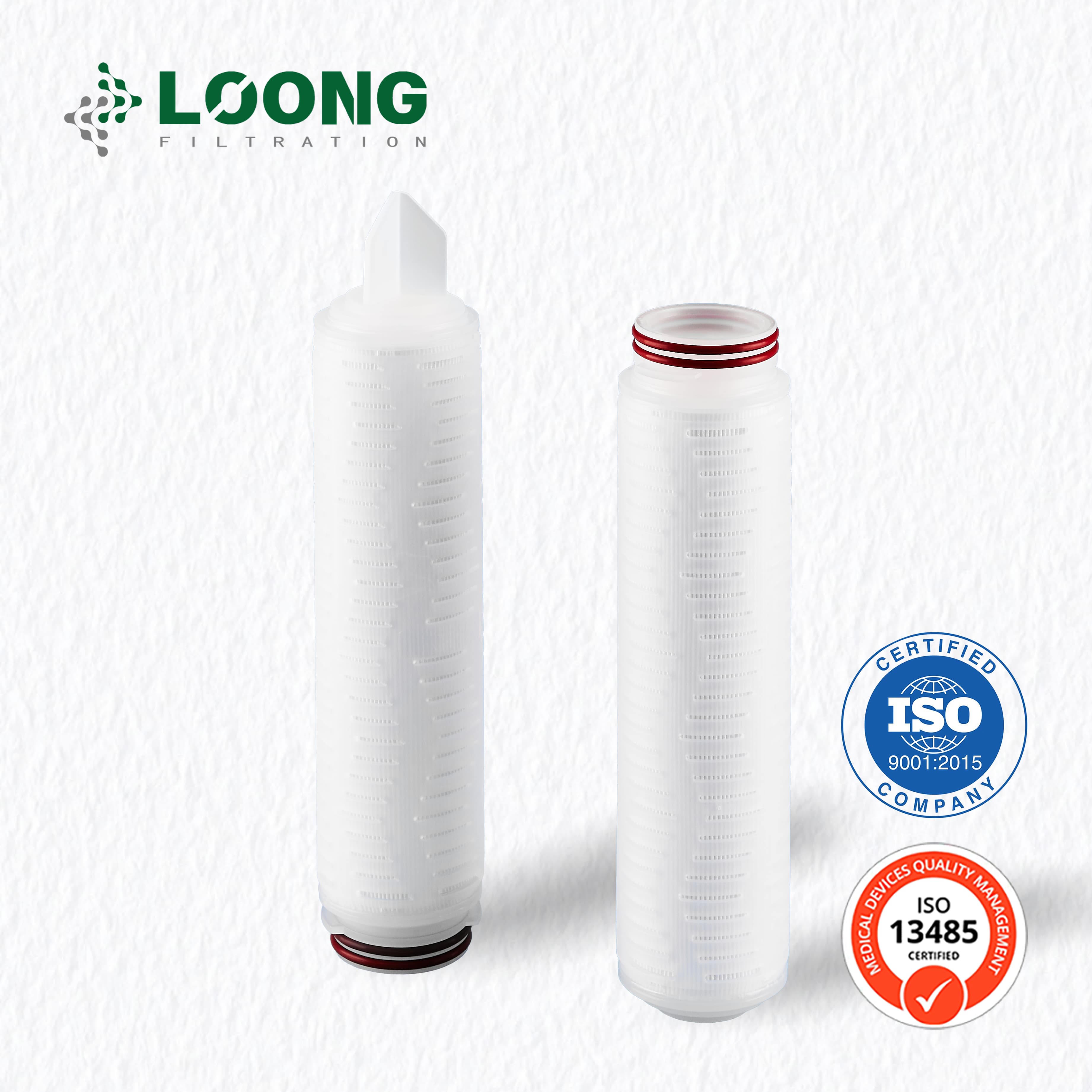 Hydrophilic Polyethersulfone pleated filter cartridge with 0.22 micron absolute rating for sterile filtration. 0.22 Micron PES Pleated Filter Cartridge